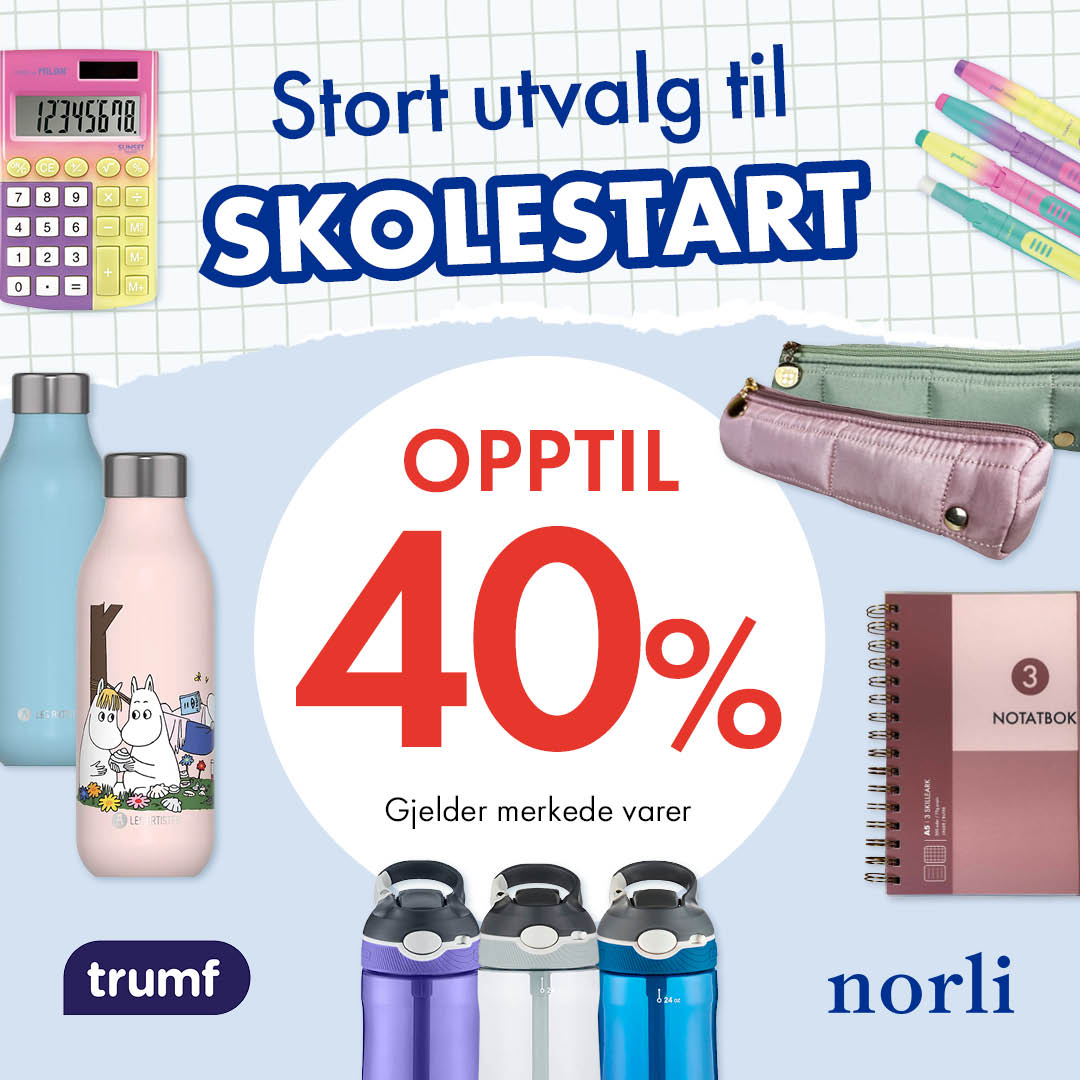Skolestart opp til 40% på utvalgte varer Norli